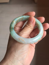 Load image into Gallery viewer, 51.5mm 100% Natural type A sunny green white carved flowers(繁花似锦) golden-painted Jadeite Jade bangle PF15
