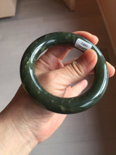 Load image into Gallery viewer, 55.5mm certified 100% Natural dark green/gray/black chubby round cut nephrite Jade bangle HF85-0882
