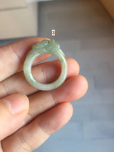 Load image into Gallery viewer, 100% natural type A light green/gray/white one-piece carved dragon jadeite jade ring group F154
