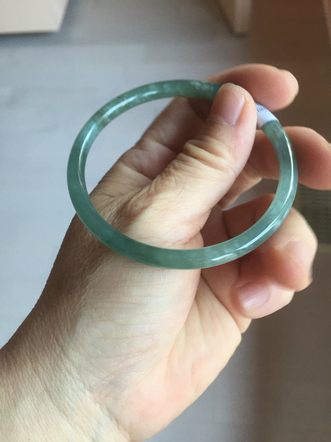 56.5mm Certified Type A 100% Natural icy watery spring-water green/blue/gray Guatemala slim round cut Jadeite bangle PA105-5541
