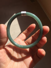 Load image into Gallery viewer, 55.5mm Certified Type A 100% Natural light green/blue/gray with black floating fowers Guatemala slim round cut Jadeite bangle BP215-(3790)
