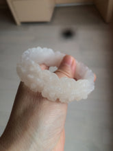 Load image into Gallery viewer, 55mm 100% natural light pink/gray/beige/white Quartzite (Shetaicui jade) carved flowers bangle SY52
