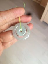Load image into Gallery viewer, 28.5mm Type A 100% Natural light green Jadeite Jade concentric circle safety Guardian ring Pendant (子母扣,同心环) AC84
