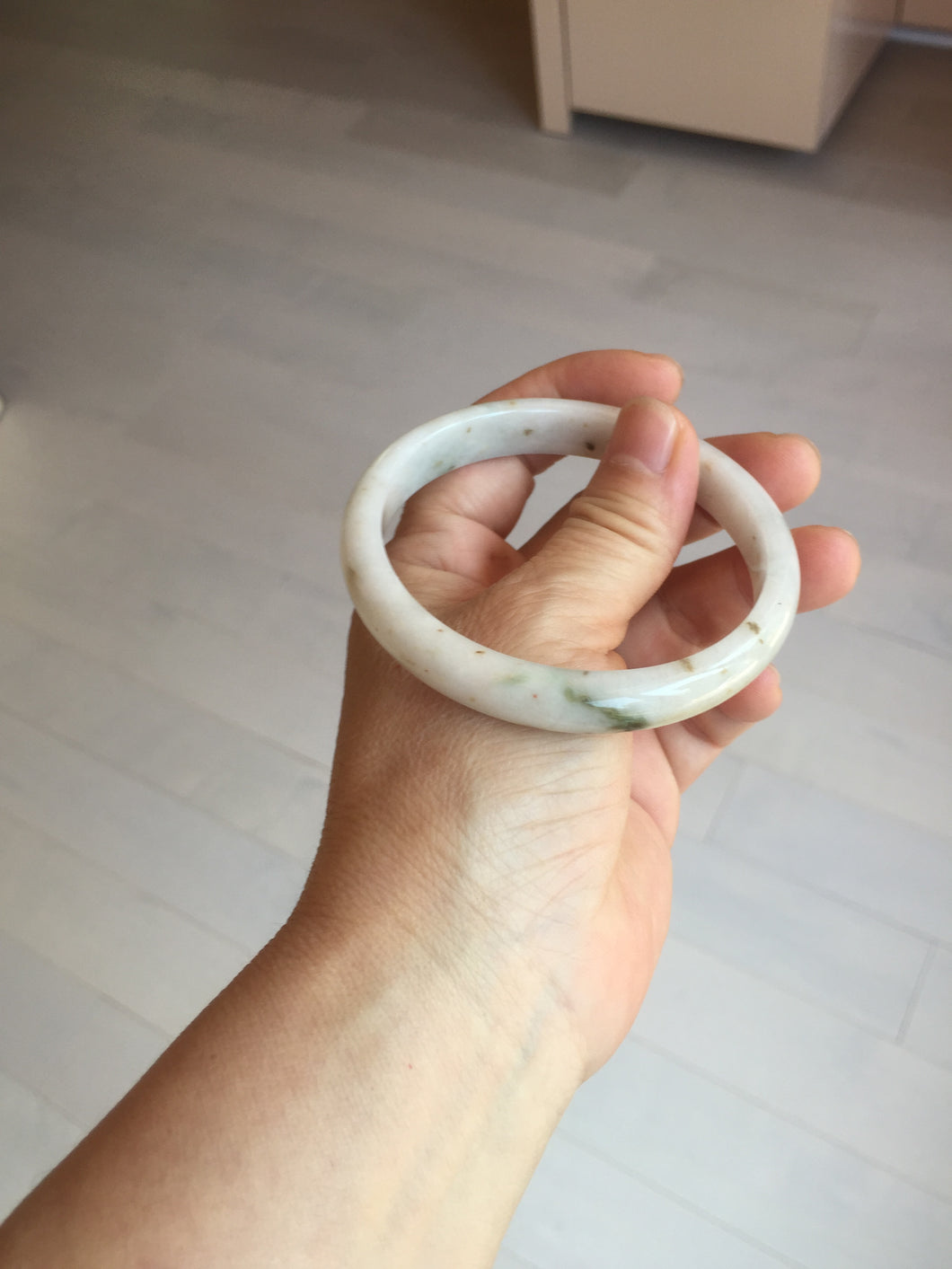 60mm certified Type A 100% Natural light green white brown Fragrance of Osmanthus in August(八月桂花)Jadeite Jade bangle PA72-6314