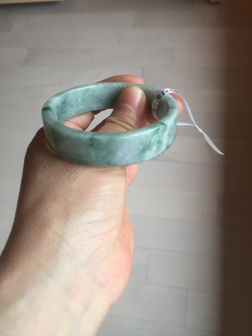 52.8mm Certified type A 100% Natural green with green floating flowers Jadeite Jade square bangle PC36-0408