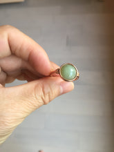 Load image into Gallery viewer, 100% Natural light green gray nephrite cabochon Jade ring (adjustable size) HE112
