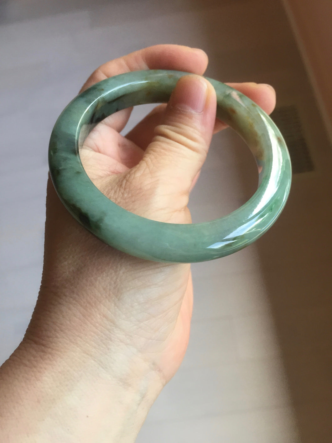 58.5mm Certified 100% natural Type A dark green/sunny green/black/red/brown jadeite bangle PD85-9801