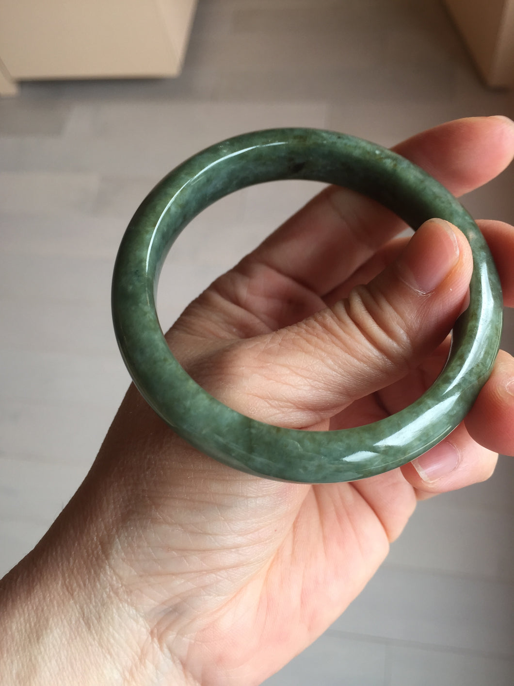 55.7mm certified 100% natural type A dark green/black jadeite jade bangle PA35-1234