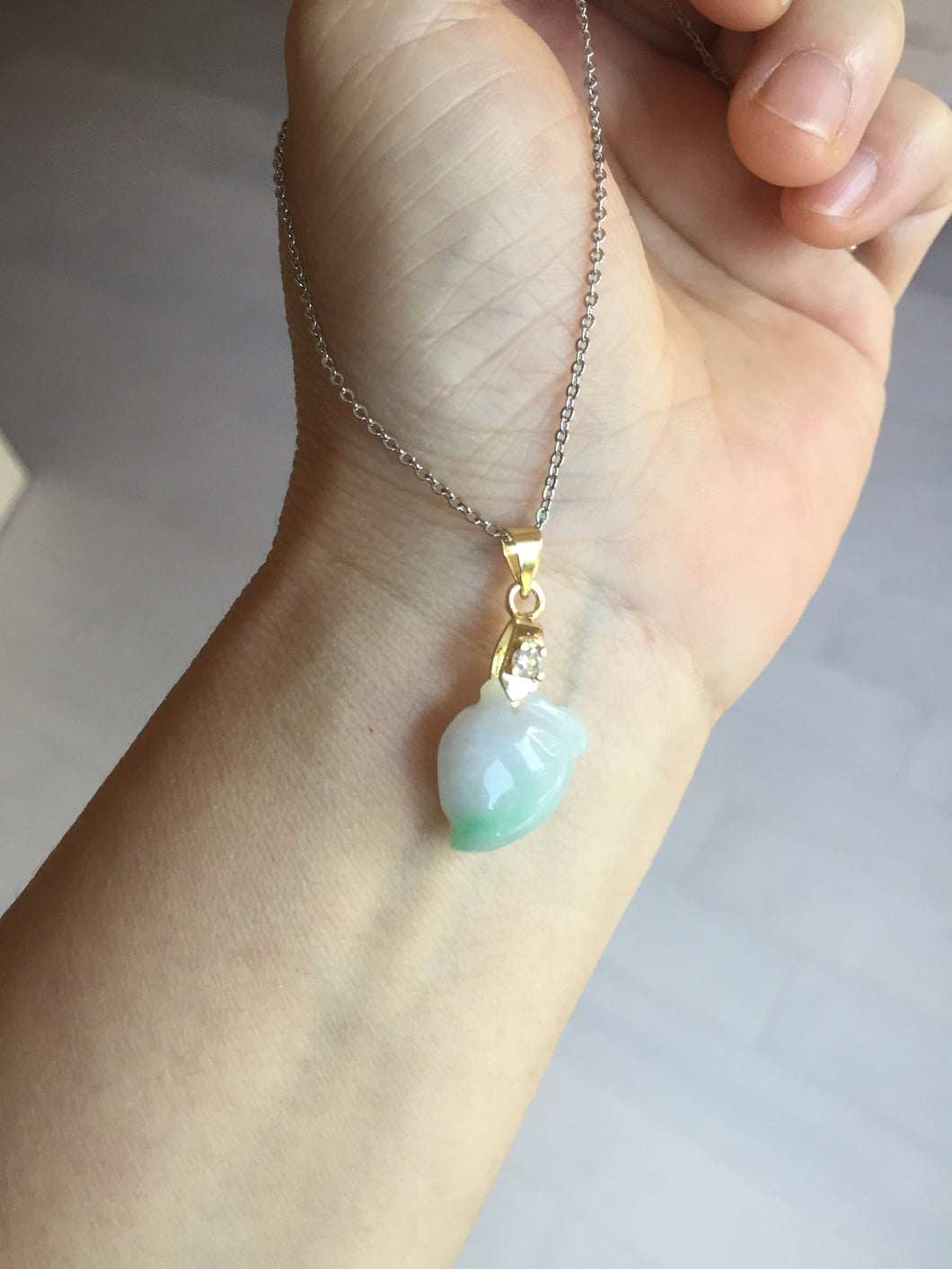 Type A 100% Natural icy watery sunny green/purple/white Jadeite Jade Peach Pendant group PA137