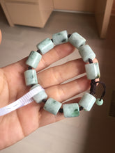 Load image into Gallery viewer, 54–66mm 100% Natural Type A light Green, White Gray Jadeite Cylinder Bead Bracelet PC244
