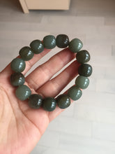 Load image into Gallery viewer, 14x13.2mm 100% Natural olive green/brown/black sugar vintage style nephrite Jade bead bracelet HE87
