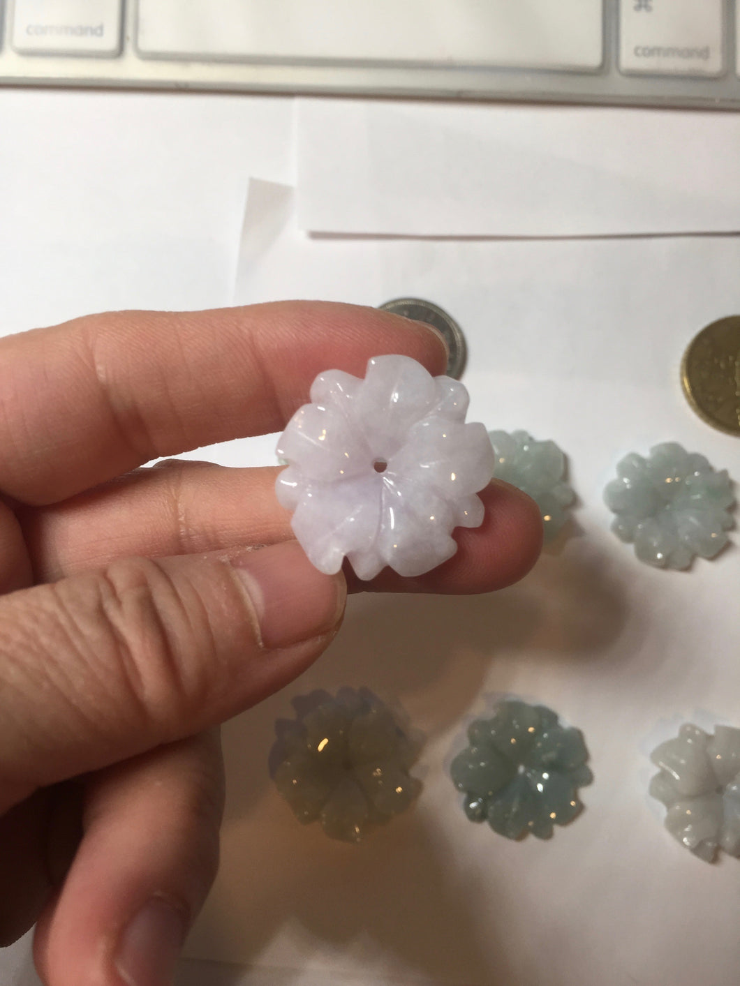 Type A 100% Natural light green/white/purple jadeite Jade flower Pendant PB47