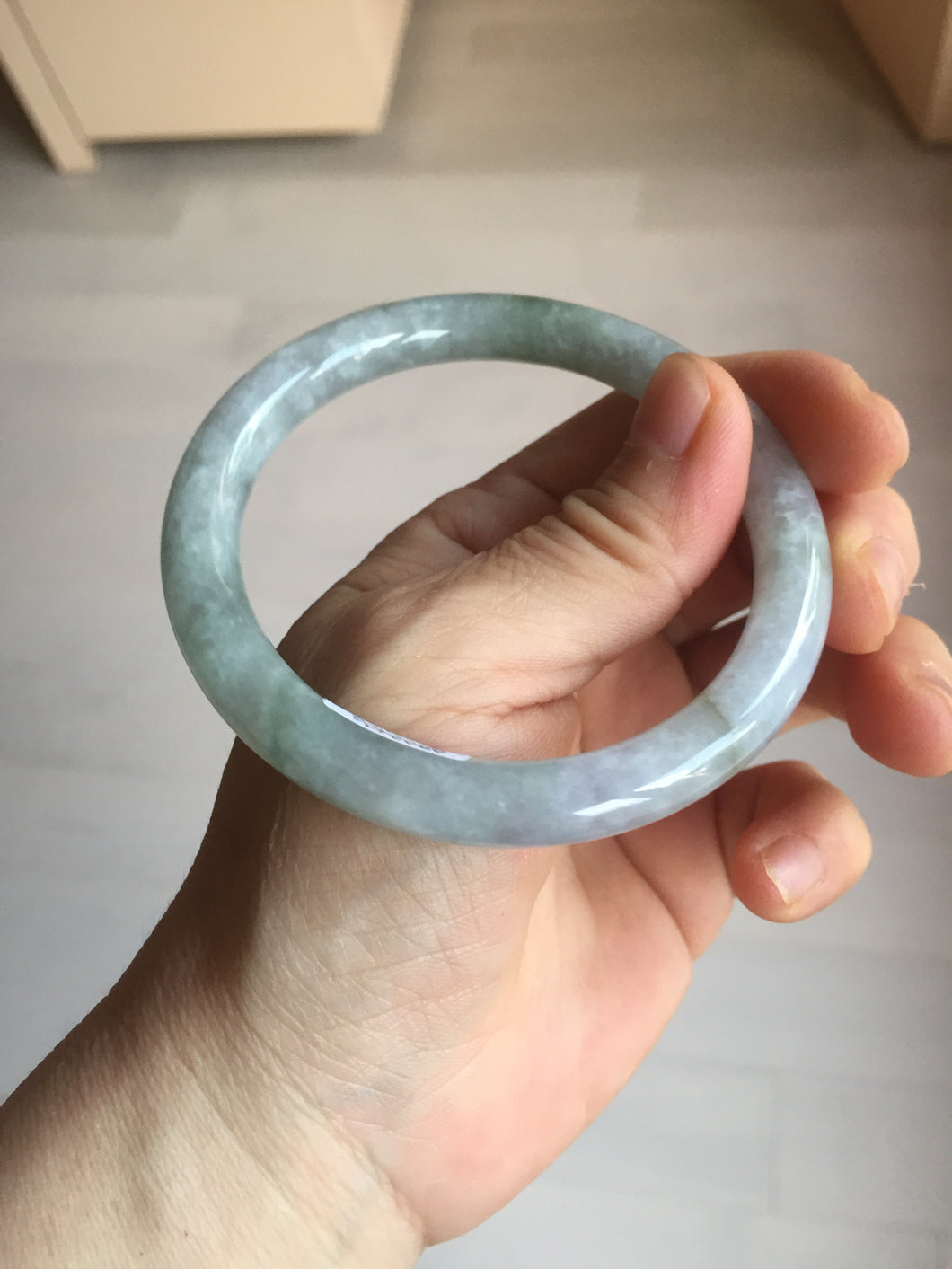 57.4mm Certified Type A 100% Natural light green purple gray round cut Jadeite Jade bangle BQ60-6887