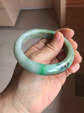 Load image into Gallery viewer, 55mm 100% Natural type A sunny green gray black carved flowers and golden-painted Jadeite Jade bangle PB284
