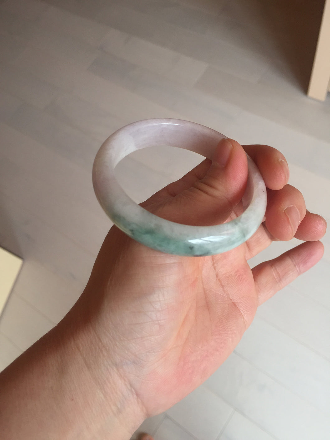 52.8mm Certified Type A 100% Natural dark green/white/purple Jadeite Jade bangle BL83-4052