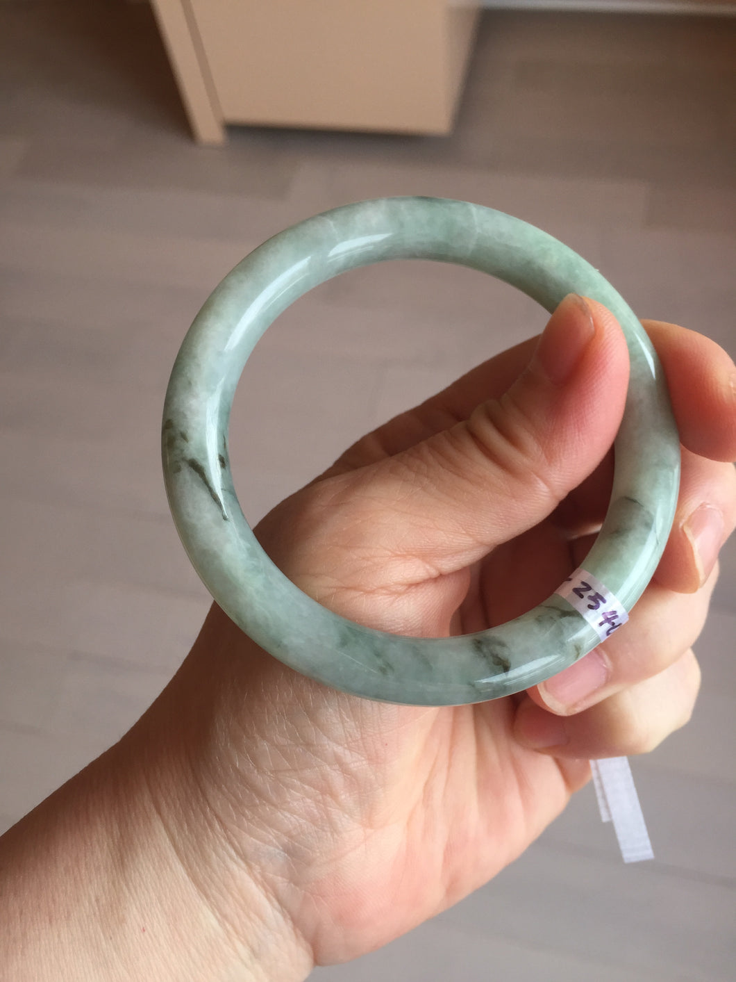 55mm certified 100% natural Type A light green with green floating flowers round cut jadeite jade bangle BS106-2540