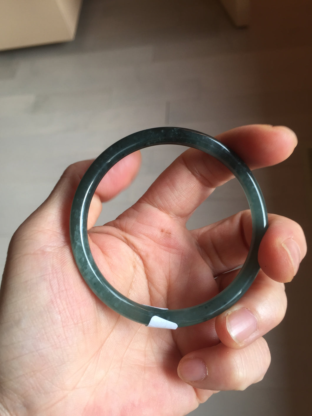 54.5mm Certified Type A 100% Natural dark green/blue/gray Guatemala slim round cut Jadeite bangle PD180-2494