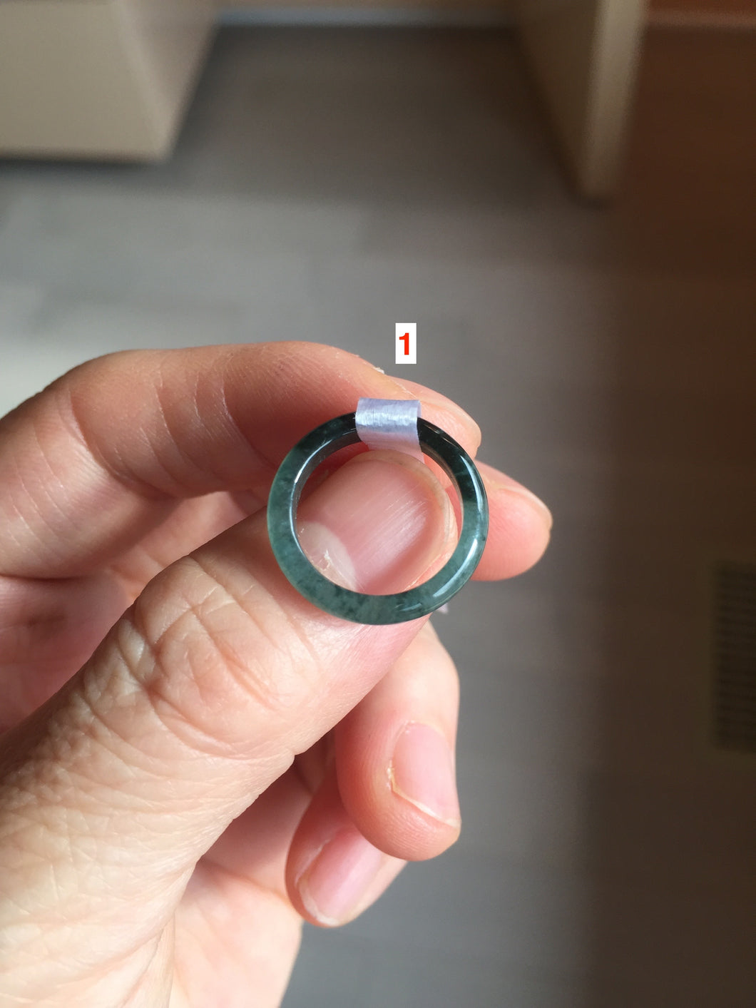 Size 1 3/4 (13.1mm) 100% natural type A icy watery green/blue/gray Guatemala jadeite jade band ring group AA107