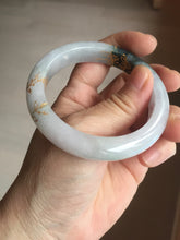 Load image into Gallery viewer, 53.6mm 100% Natural type A dark green purple white carved flowers and golden-painted Jadeite Jade bangle PD92-0263
