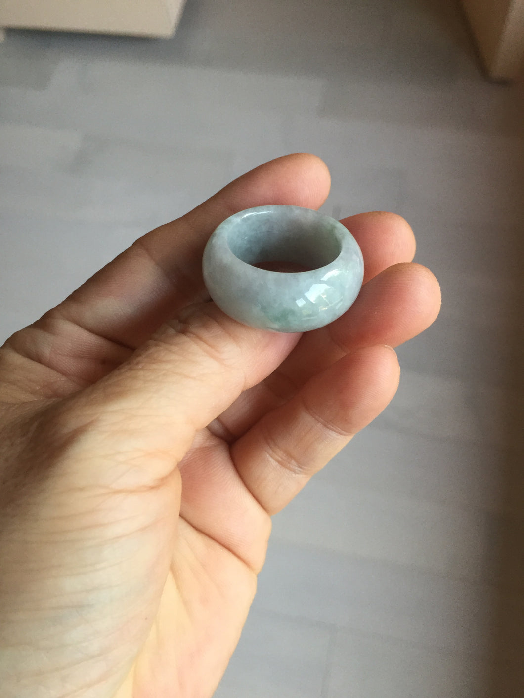 Size 10 1/2 100% natural type A light green white purple broad jadeite jade band ring thumb ring PA176