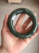 Load image into Gallery viewer, 59.5mm certified 100% Natural dark green/gray (nebula dust) chubby round cut nephrite Jade bangle HE101-0201

