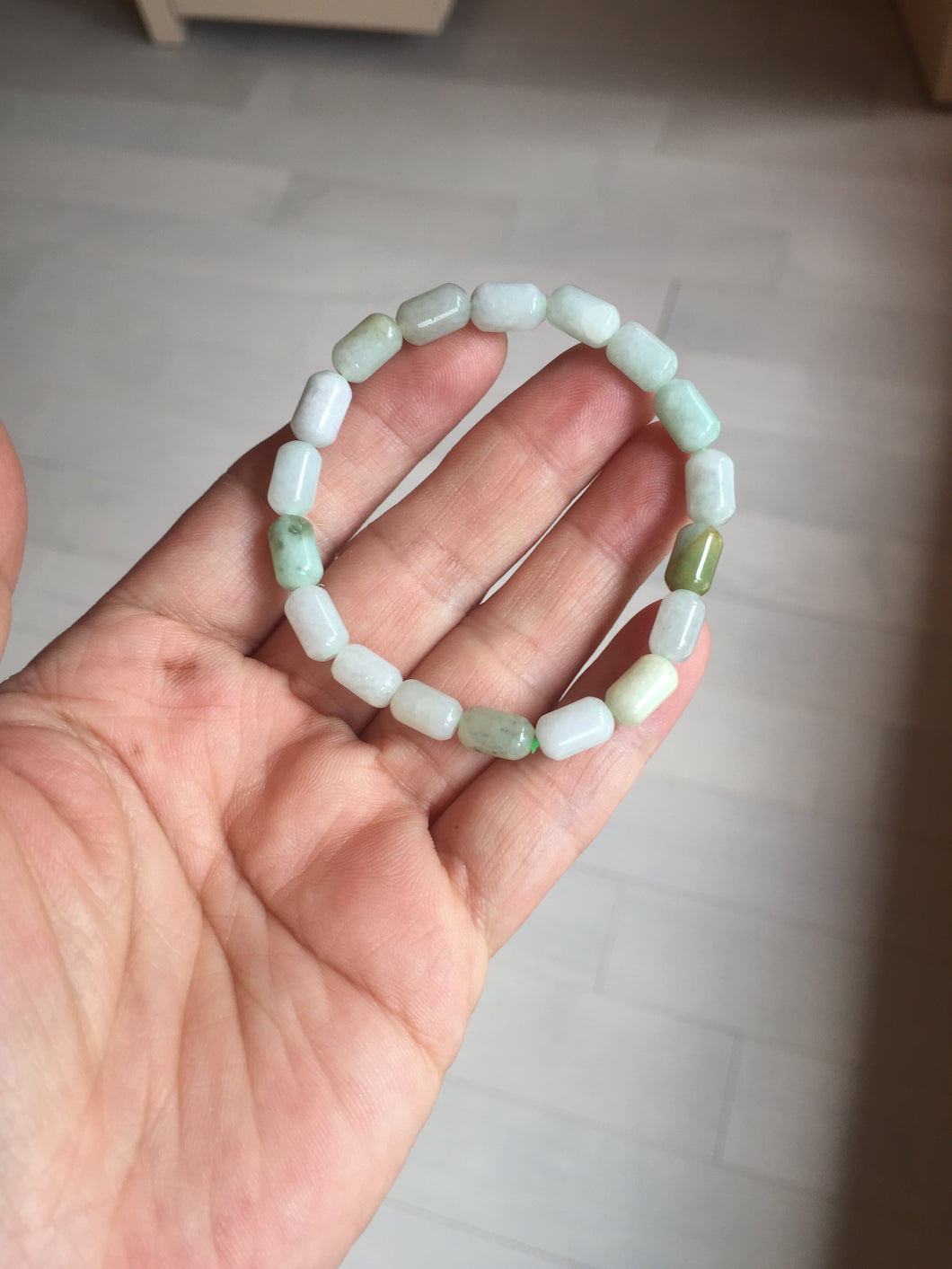 9.9-10.5mm size 52-54mm 100% natural type A light green jadeite jade beads bracelet PC54
