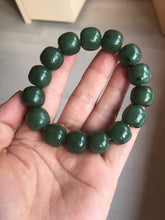 Load image into Gallery viewer, 13.7x13mm 100% Natural olive green/brown/black vintage style nephrite Jade bead bracelet HE95
