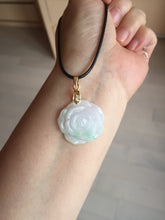 Load image into Gallery viewer, Type A 100% Natural light sunny green/white/purple(白底青) jadeite Jade rose flower Pendant BF150
