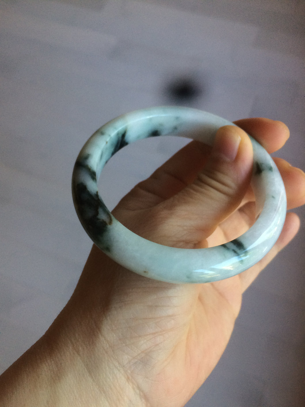 58mm Certified Type A 100% Natural light green/white Jadeite Jade bangle S53-0441