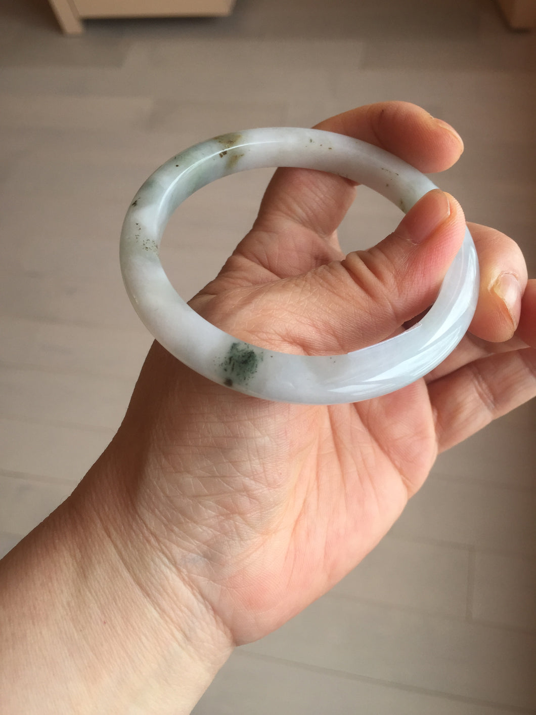 57.7mm certified Type A 100% Natural green yellow brown white slim Jadeite Jade bangle BS89-6674