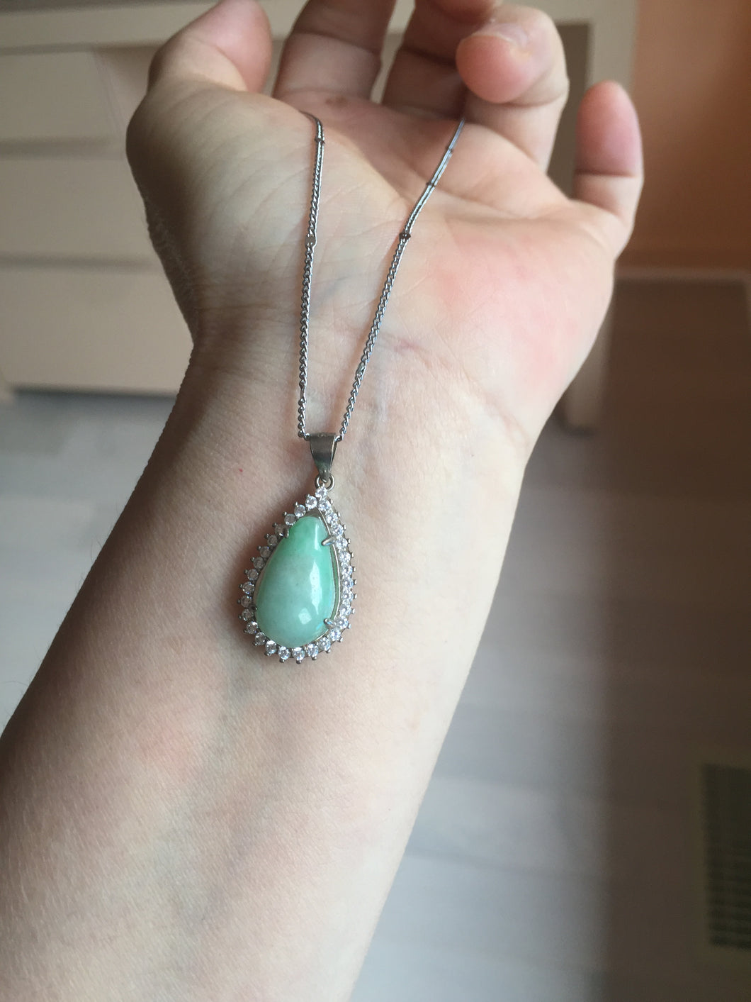 100% natural type A sunny green jadeite jade water drop pendant necklace group PA111