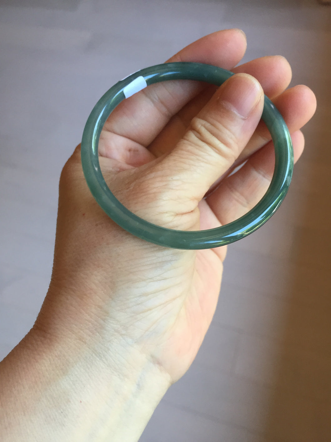 56.5mm Certified Type A 100% Natural icy watery green/blue/black/gray slim round cut Guatemala Jadeite bangle PC67-7027