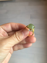 Load image into Gallery viewer, 100% Natural light green gray nephrite cabochon Jade ring (adjustable size) HE113
