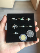Load image into Gallery viewer, 100% natural type A sunny green white clear four-prong jadeite jade ring group PC7
