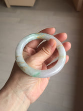 Load image into Gallery viewer, 55.3mm 100% Natural type A sunny green purple white carved flowers and golden-painted chubby Jadeite Jade bangle PF17-2326
