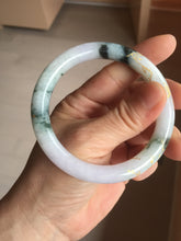 Load image into Gallery viewer, 56mm 100% Natural type A sunny green dark green purple white carved flowers and golden-painted round cut Jadeite Jade bangle PJ63
