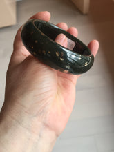 Load image into Gallery viewer, 57.5mm 100% Natural dark green/black meteorite Stellar Night sky broad style nephrite Jade bangle HF109-0066
