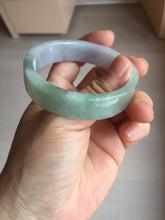 Load image into Gallery viewer, 52.4mm Certified 100% natural Type A half dark green gray black(油青) half light purple Breeze of Provence series((普罗旺斯的风)) square jadeite jade bangle AZ177-0508

