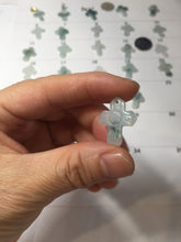 Load image into Gallery viewer, 100% Natural type A light green white with green floating flowers jadeite Jade cross shaped floral pendant necklace BS141
