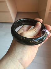 Load image into Gallery viewer, 61.9mm 100% Natural dark green/black meteorite Stellar Night sky nephrite bangle HN29-7604
