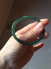 Load image into Gallery viewer, 49.5mm Certified Type A 100% Natural icy watery dark green/blue/gray Guatemala slim flat oval round cut Jadeite bangle PH21-2334
