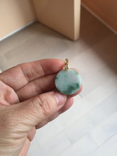 Load image into Gallery viewer, 22-23.5mm Type A 100% Natural sunny green light green purple with green floating flowers Jadeite Jade Safety Guardian round Pendant group BS143
