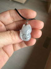 Load image into Gallery viewer, 100% natural type A icy watery black/white/clear(冰乌鸡)/light green(冰绿乌鸡) jadeite fox pendant necklace AA123
