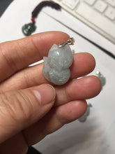 Load image into Gallery viewer, 100% natural type A dark green/light green/white/gray jadeite jade fox pendant necklace BF149
