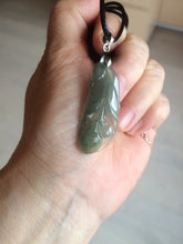 Load image into Gallery viewer, 100% natural icy watery white/dark green Magnolia flower jadeite jade pendant AF86
