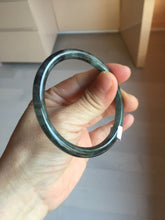 Load image into Gallery viewer, 54.5mm Certified Type A 100% Natural dark green/black/blue with black floating flowers(Wuji) slim round cut Jadeite bangle PD111-6917
