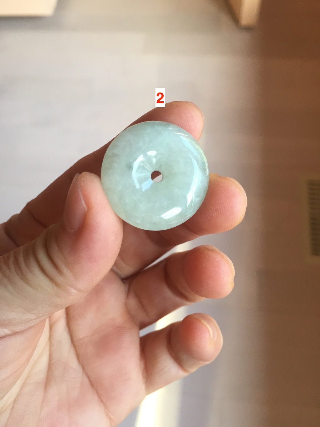 19.7-27.5mm Type A 100% Natural light green white Jadeite Jade Safety Guardian Button donuts couple pendant PC130