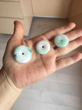 Load image into Gallery viewer, 24-28mm 100% Natural green/purple with sunny green floating flowers jadeite Jade Safety Guardian Button(donut) Pendant/worry stone H152
