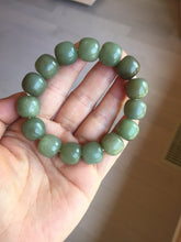 Load image into Gallery viewer, 100% Natural 13.8x12.5mm dark green/gray/brown vintage style nephrite Jade bead bracelet HF76
