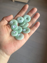 Load image into Gallery viewer, 18-23.5mm Type A 100% Natural  light green sunny green white Jadeite Jade Safety Guardian Button donuts Pendant group AA67
